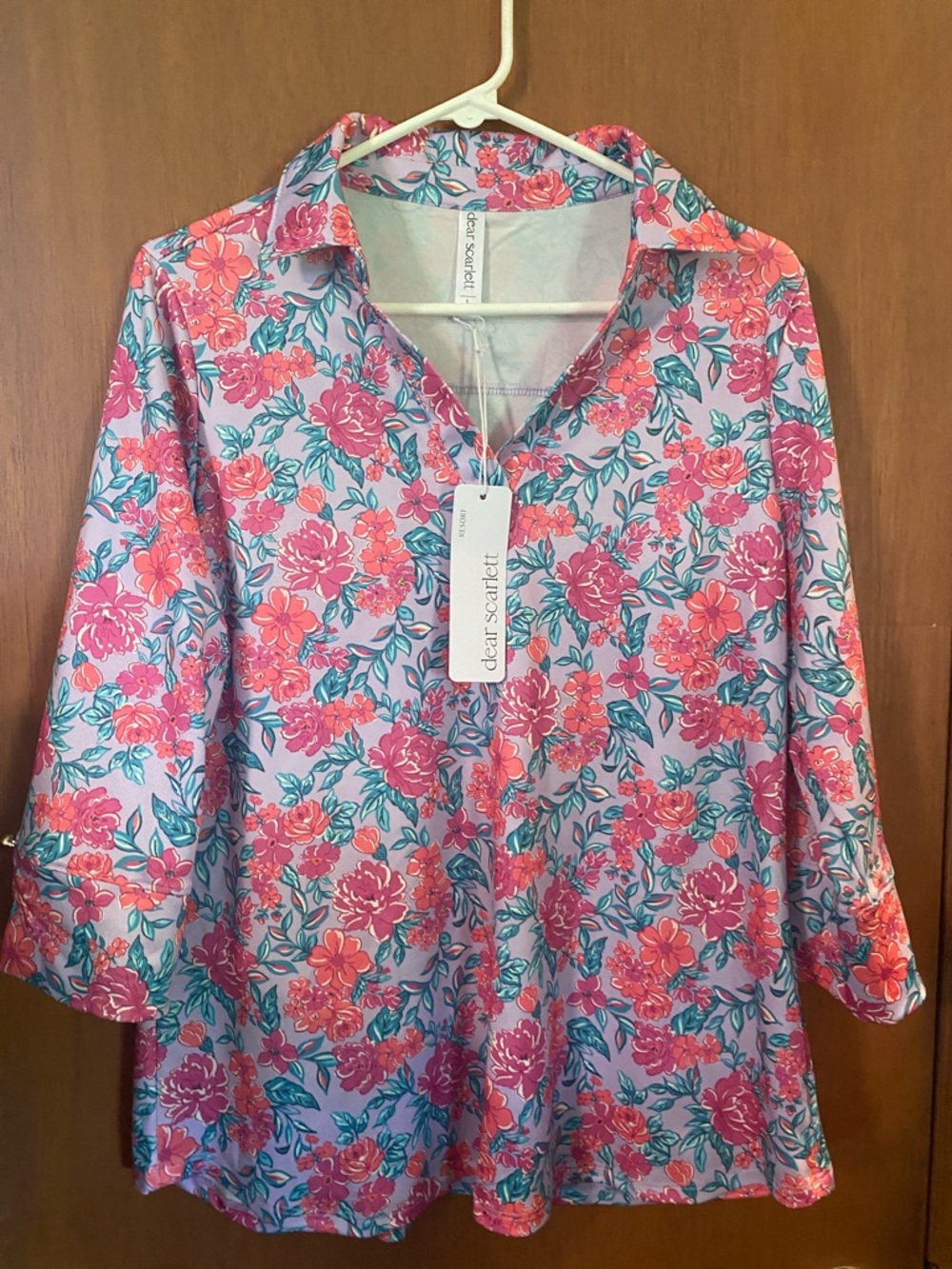Dear Scarlett Pink Floral Button-Front Tunic